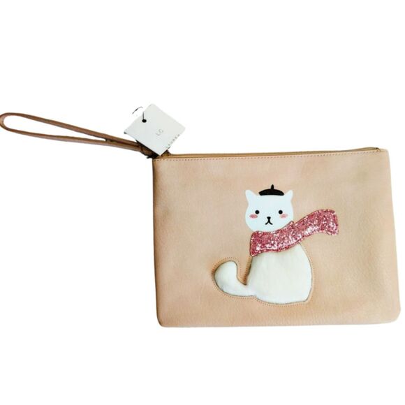 LC Lauren Conrad Handbags - LC Lauren Condrad Peach French Kitty Wristlet Pouch Make Up Bag NWT